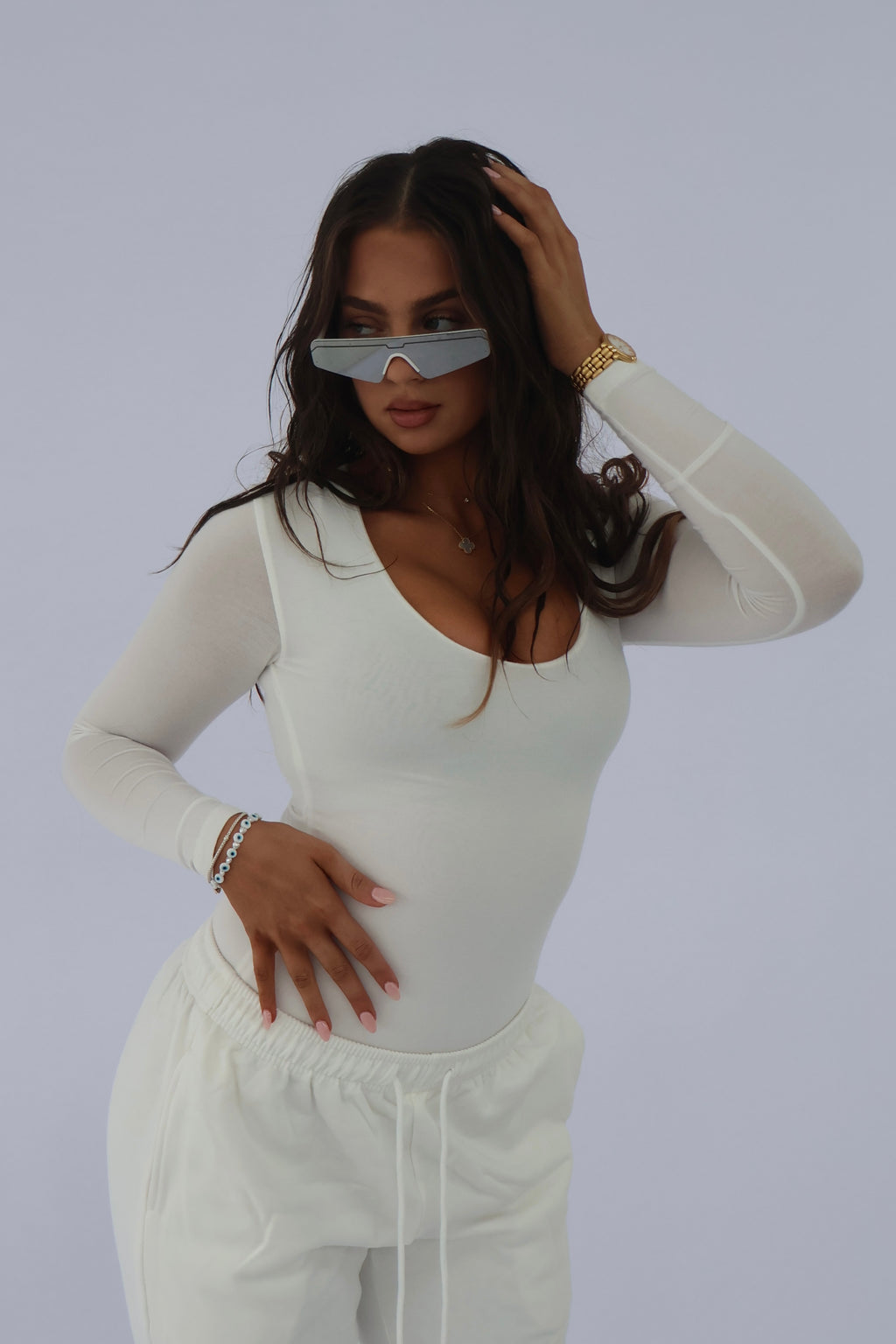 ZARA | Scoop neck long sleeve bodysuit - White