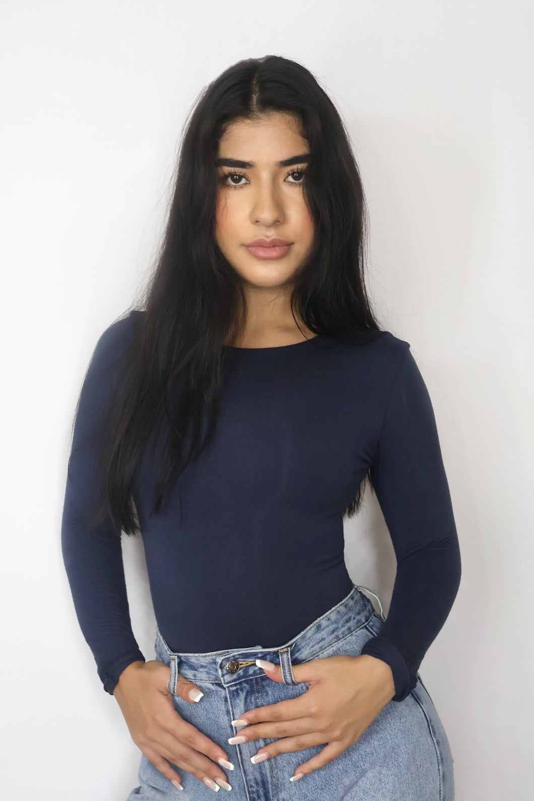 SOFIA | Long sleeve crew neck bodysuit - Navy