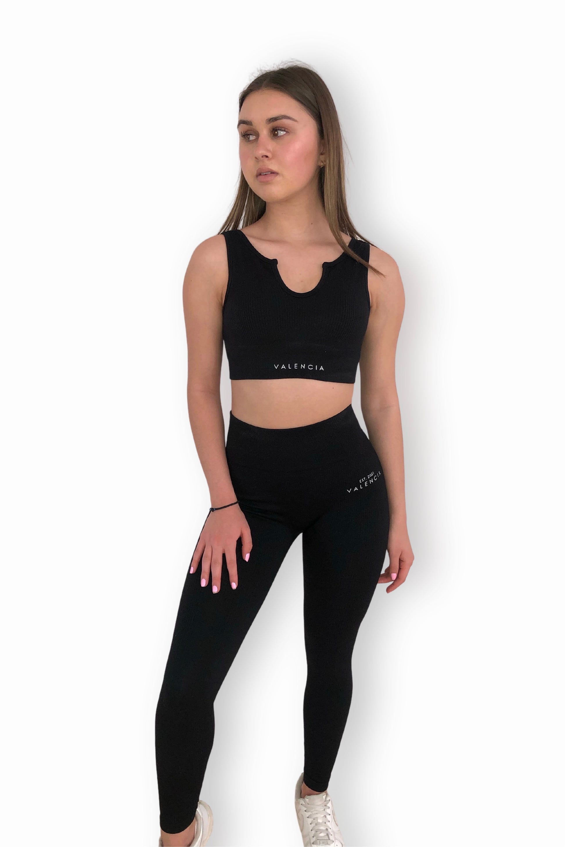 BLACK Ribbed V Neck Crop