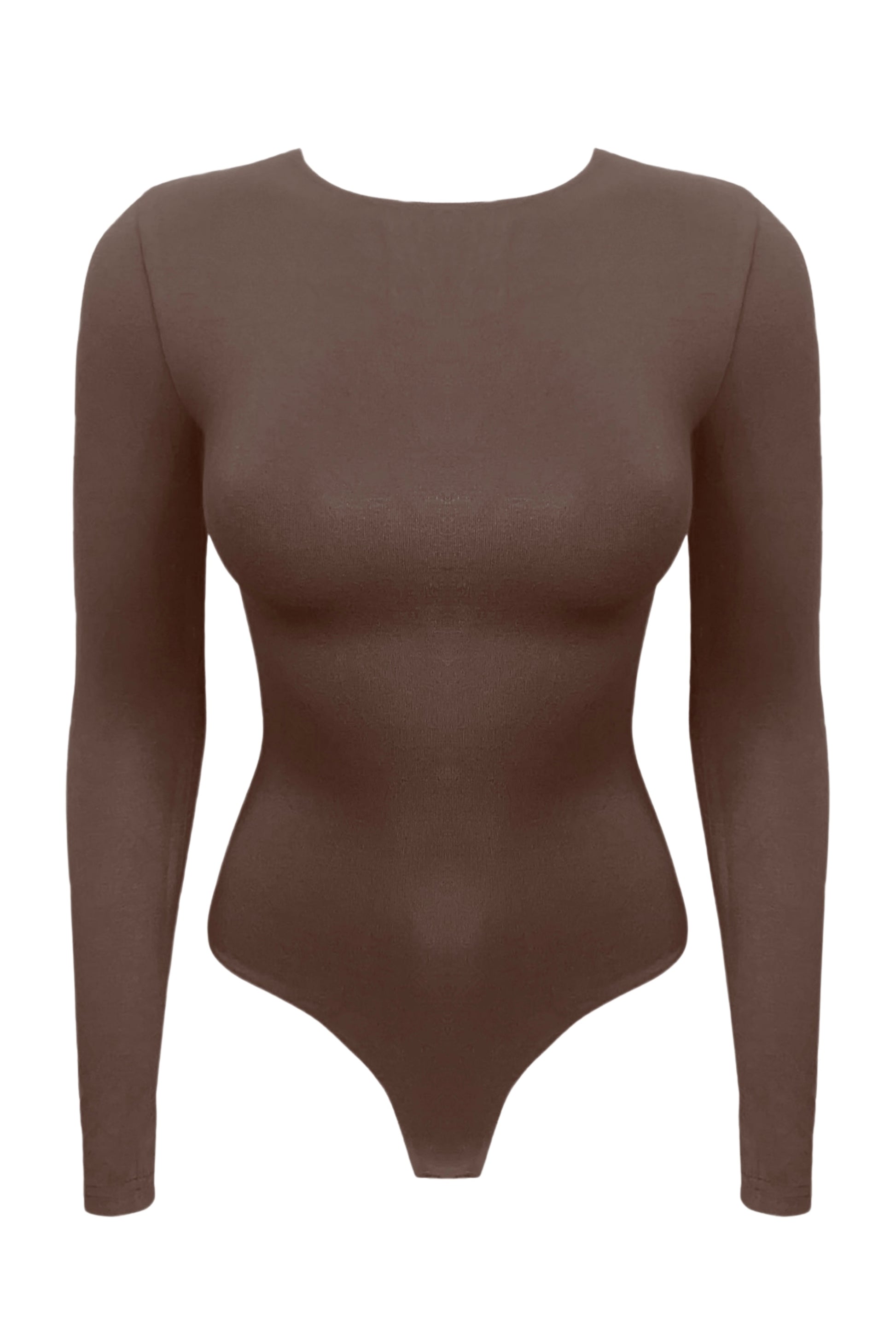 SOFIA | Long sleeve crew neck bodysuit - Chocolate