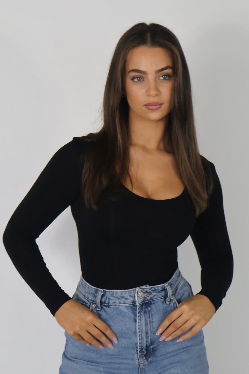 ZARA | Scoop neck long sleeve bodysuit - Black