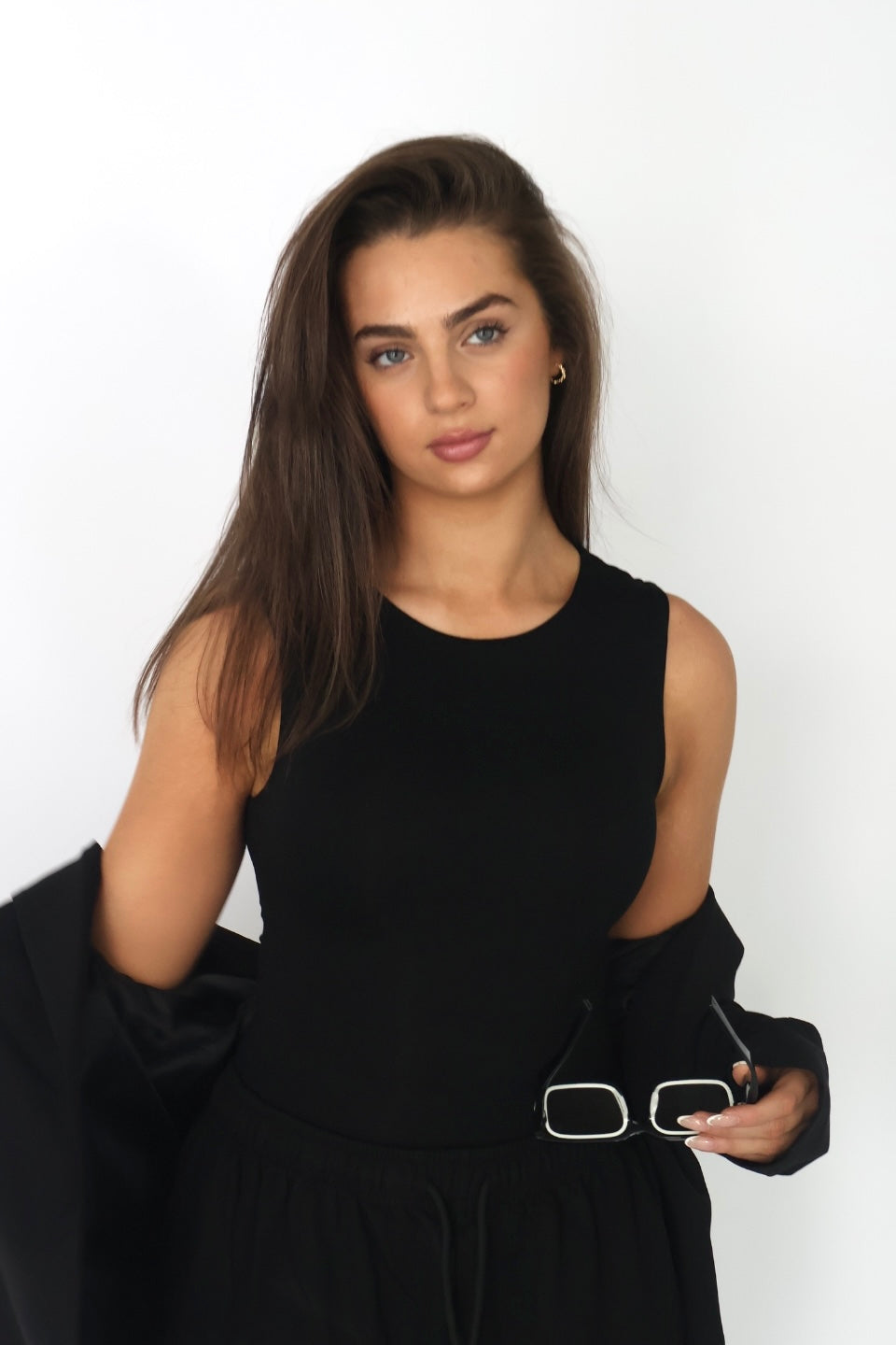 GRACE | Sleeveless crew neck bodysuit - Black