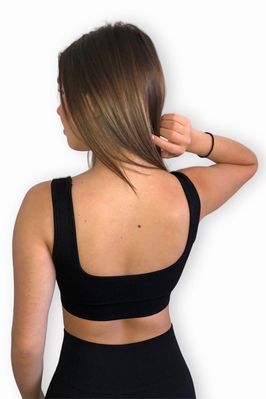 BLACK Ribbed V Neck Crop
